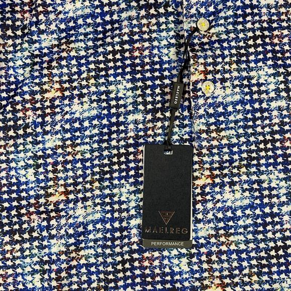 MAELREG Performance Polo Shirt Men's L Blue Multicolor Houndstooth Short Sleeve - Picture 2 of 8